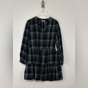 Time and Tru Women's XXXL Plus Tiered Plaid Long Sleeve Mini Shirtdress